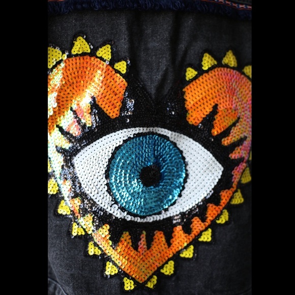 Boho Evil Eye Tribal Denim Handmade Jacket - Picture 5 of 8